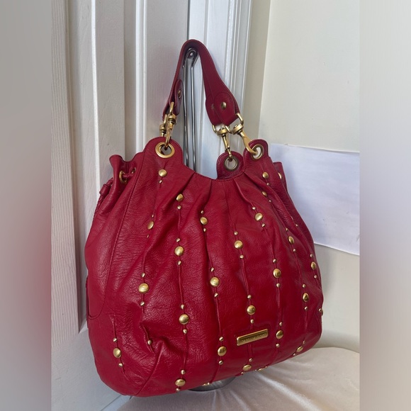 Isabelle Fiore Red Leather Studded Handbag EUC - Picture 9 of 15